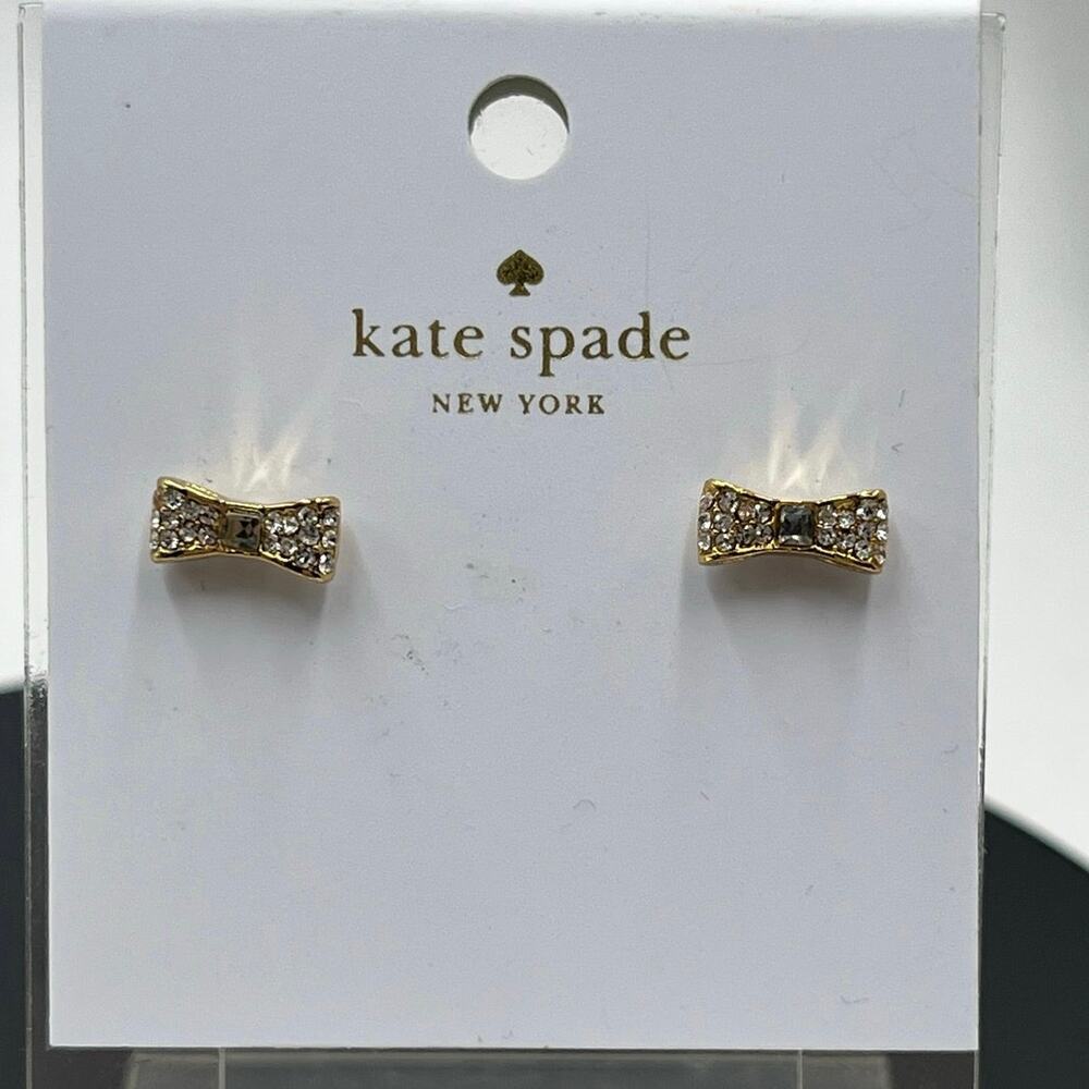 Kate Spade Ready Set Mini Bow Gold Plated‎ Pave Stud for Earrings New